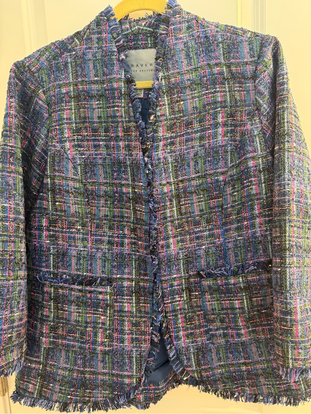 NWOT, Susan Graver Multicolor Tweed Fringe Trim Blazer